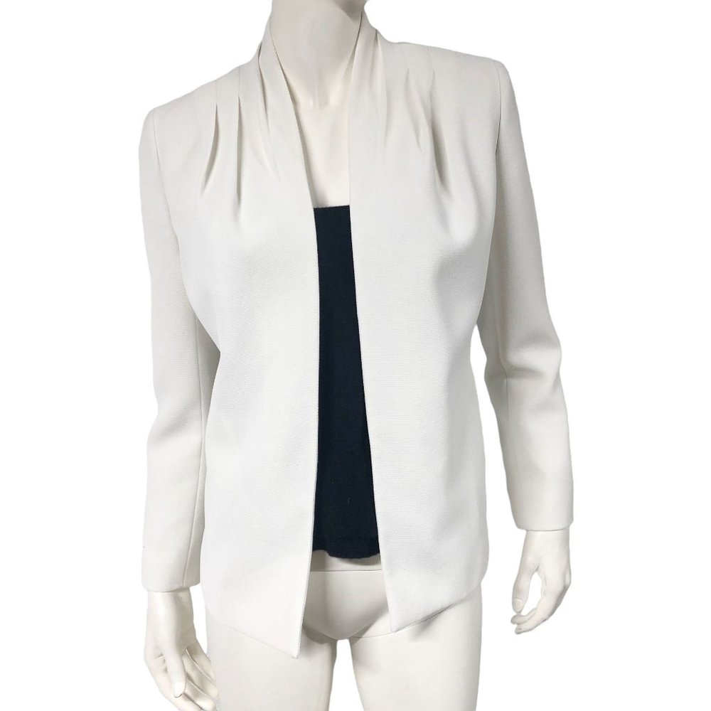 Reiss Soft White Pique Open Front Blazer Jacket Pleated Neckline Size US 6